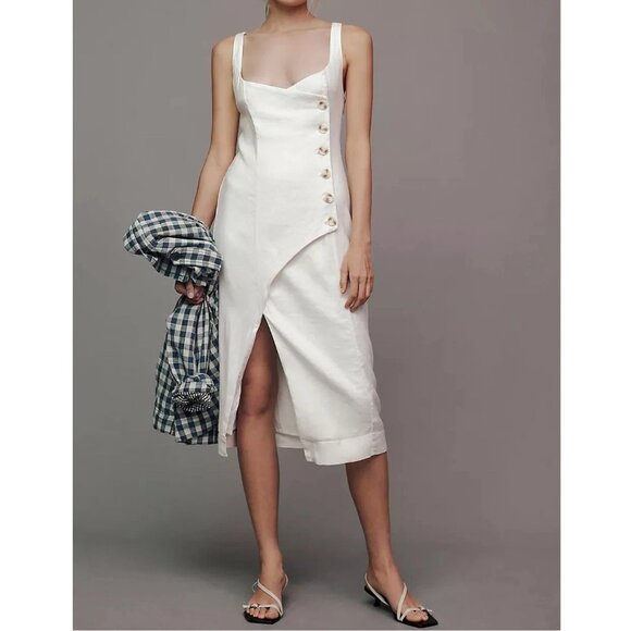 By Anthropologie Sleeveless Linen Button Wrap Midi Dress White 3X - Picture 10 of 11